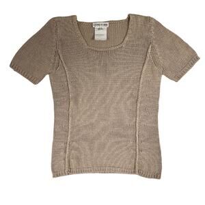 Vintage Cerruti 1881 Italy Knit Top Small Beige Cotton Square Neck Designer